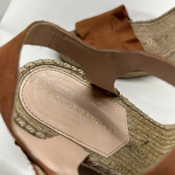 Loeffler Randall Gabby Ruffled Suede Espadrille Wedges Heels Brown Tan Size 9 B - Picture 8 of 8